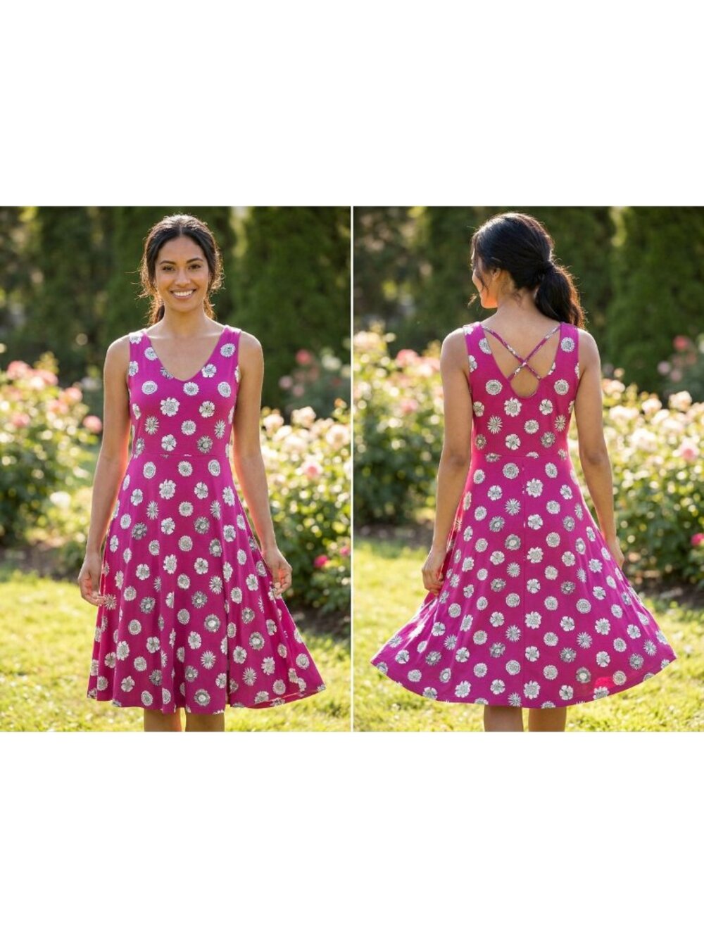 Pink Polka Dot Fit & Flare Dress Sz Med Criss Cross Back Retro Pinup Sundress